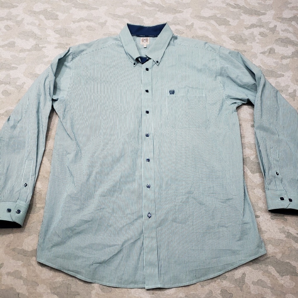 Cinch Shirt Mens XL Green Striped Long Sleeve Button-Up Cowboy Ranch Rodeo‎
